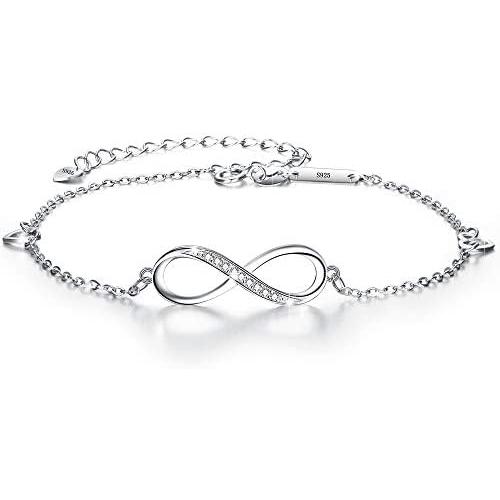 EVER FAITH 925 Sterling Silver White CZ Infinity Symbol Heart Charm Adjustable Bracelet Gift for Women