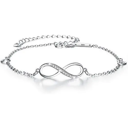 EVER FAITH 925 Sterling Silver White CZ Infinity Symbol Heart Charm Adjustable Bracelet Gift for Women EVER FAITH 925 Sterling Silver White CZ Infinity Symbol Heart Charm Adjustable Bracelet Gift for Women