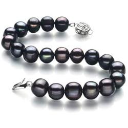 Kaitlyn Black 8-9mm A Quality Freshwater 925 Sterling Silver Cultured Pearl Bracelet For Women
