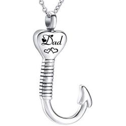 Heart-Shape Fish Hook Cremation Jewelry Ashes Urn Necklace Memorial Pendant Stainless Steel Waterproof Urn Pendant