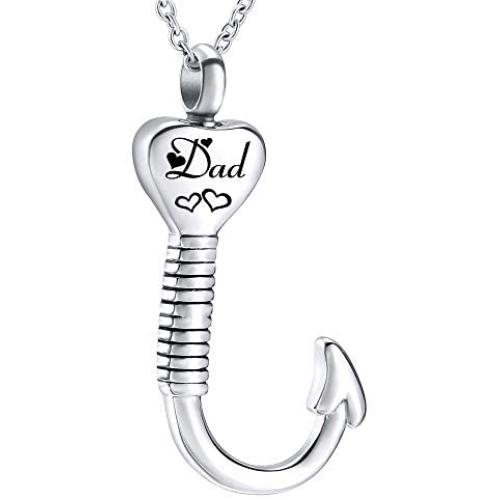 Heart-Shape Fish Hook Cremation Jewelry Ashes Urn Necklace Memorial Pendant Stainless Steel Waterproof Urn Pendant