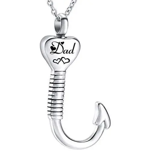 Heart-Shape Fish Hook Cremation Jewelry Ashes Urn Necklace Memorial Pendant Stainless Steel Waterproof Urn Pendant