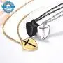Put On The Full Armor of God Shield Necklace,Stainless Steel Cross Shield Necklace,Ephesians 6:10/Isaiah 54:17/Joshua 1:9b Jewelry for Men Women (with Gift Box)