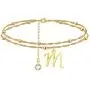MEMGIFT 18K Real Gold Initial Two Layers Chain Anklets Bracelets for Women Teen Girls Mom Daughter Sister Girlfriend Wife Best Friend Bridesmaid 26 Alphabets A-Z Personalized Summer Beach Jewelry