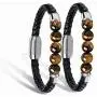 Mens Leather Bracelet with Tigers Eye Gemstone Stainless Steel Leather Braided Bracelet with Magnetic Clasp Mens Leather Bracelet with Tigers Eye Gemstone Stainless Steel Leather Braided Bracelet with Magnetic Clasp