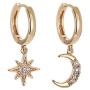 Crystal Moon Star Dangle Hoop Earrings for Women Teen Girls with Charms Asymmetrical Diamond Drop Cute Jewelry Delicate Fashion Birthday Gift Mini