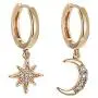 Crystal Moon Star Dangle Hoop Earrings for Women Teen Girls with Charms Asymmetrical Diamond Drop Cute Jewelry Delicate Fashion Birthday Gift Mini