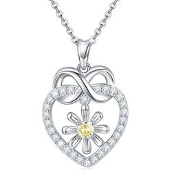 Waysles Sunflower Love Heart Pendant Necklace Jewelry Engraved You Are My Sunshine Sterling Silver Sunflower Bee Cubic Zirconia Jewelry Gifts for Women Daughter Wife