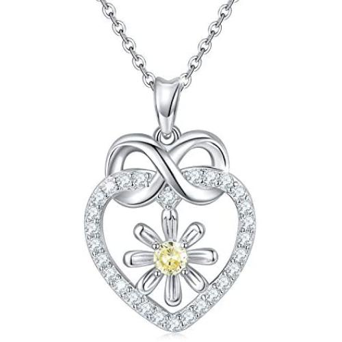 Waysles Sunflower Love Heart Pendant Necklace Jewelry Engraved You Are My Sunshine Sterling Silver Sunflower Bee Cubic Zirconia Jewelry Gifts for Women Daughter Wife