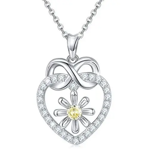 Waysles Sunflower Love Heart Pendant Necklace Jewelry Engraved You Are My Sunshine Sterling Silver Sunflower Bee Cubic Zirconia Jewelry Gifts for Women Daughter Wife