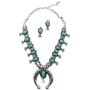 Jayde N Grey Turquoise Squash Blossom Navajo Bohemian Womens Southwestern Statement Choker Necklace & Earrings Bundle: Set & Jewelry Bag