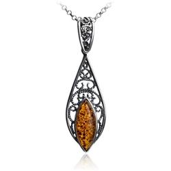 Sterling Silver Amber Filigree Earrings and Pendant Set 18''