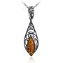 Sterling Silver Amber Filigree Earrings and Pendant Set 18''