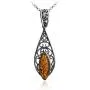 Sterling Silver Amber Filigree Earrings and Pendant Set 18''