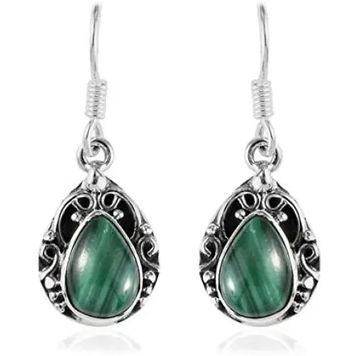 Shop LC Womens Green Malachite Dangle Drop Earrings Vintage Tribal Prom Jewelry Mothers Day Gifts for Women (Oval/Round/Leaf)