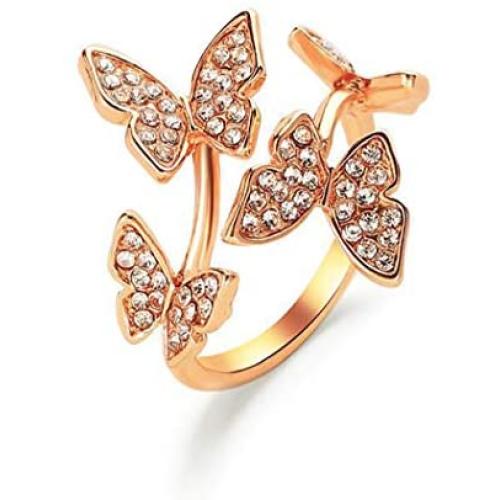 Cubic Zirconia Butterfly Ring for Women Adjustable Sparkling Butterfly Ring Bow-Knot Knuckle Ring Wedding Jewelry for Girls