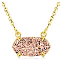 Ellena Rose Dainty Druzy Necklace, 100 Percent Natural Druzy, 14K Gold Plated Oval Druzy Pendant Necklace Women, Druzy Necklaces Women, Genuine Druzy Jewelry