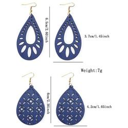 ZRosse 2 Pairs Lightweight Natural Wooden Dangle Earrings Sets Statement African Engraving Hollow Teardrop Wood Drop Earring for Women Girls