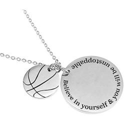 MIAOGIFT Basketball Necklace Hall of Fame Pendant Necklace Chain Believe in Yourself You Will Be Unstoppable Sports Jewelry Inspirational Quote Baseball Gift for Teens Daughter Son