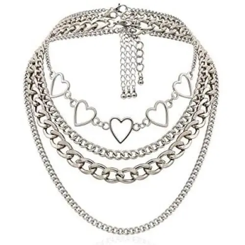 Punk Hollow Hearts Lolita Chunky Thick Chain Collar Necklace Gothic Key Lock Spike Aphabet Black Leather Choker Thin Link Necklace for Women Girls Cool Party Cosplay Chic Style Jewelry Gift