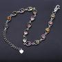 QITIAN 925 Sterling Silver Bracelet - 4.38Ct Oval Mixed Bracelet Birthstone Bracelet Nature Tourmaline Bracelet Christmas Gift For Women Girls, Chain Length 6.7''+1.2'' Extend