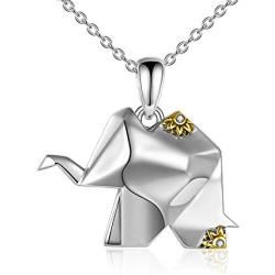 VENACOLY Elephant Necklace Sterling Silver Origami Animal Necklace Elephant Jewelry Gifts for Women Men