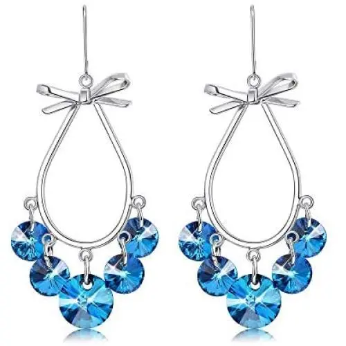 Sllaiss Blue Teardrop Dangle Earrings S925 Bow Earrings for Women with Swarovski Crystals Drop Earrings Stylish Jewelry Gifts Sllaiss Blue Teardrop Dangle Earrings S925 Bow Earrings for Women with Swarovski Crystals Drop Earrings Stylish Jewelry Gifts