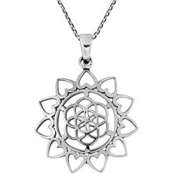 AeraVida Sacred Geometry Lotus Flower of Life Heart Sterling Silver Necklace