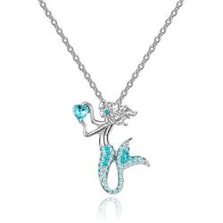 luomart Little Mermaid Necklaces for Girls,Birthstone Pendant Jewelry Gifts Set for Women Teens
