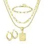 ORAZIO Initial Letter Pendant Necklace Mens Womens Thick 14K Gold Plated Hoop Earrings for Women Paperclip Chain Link Choker Necklace and Link Bracelet Set Gold Plated Jewelry Set for Women