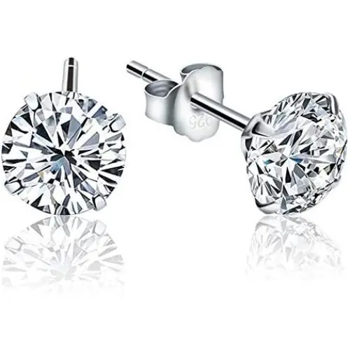 .925 Sterling Silver Hypoallergenic Black, White, Amethyst, Citrine, Garnet, Pink Cubic Zirconia Stud Earrings, Round Brilliant, Princess, Heart, Star, Triangle, 4mm - 11mm (Choice of Shapes & Sizes)