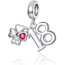 FOREVER QUEEN 18 Years Old Happy Birthday Charms fit Charms Bracelet 925 Sterling Silver Clover Bead Charms for Bracelet and Necklace Jewelry Gift with Gift Box