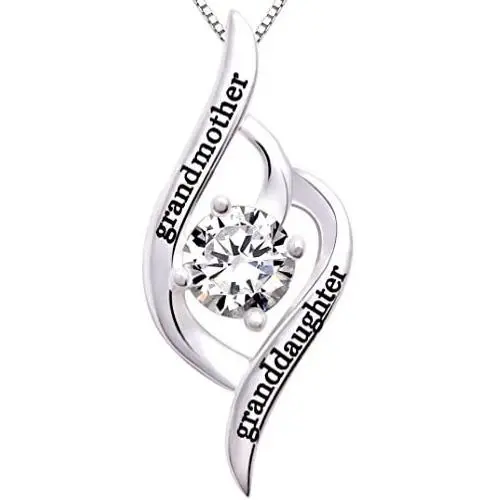 ALOV Jewelry Sterling Silver Grandmother Granddaughter Love Cubic Zirconia Pendant Necklace ALOV Jewelry Sterling Silver Grandmother Granddaughter Love Cubic Zirconia Pendant Necklace