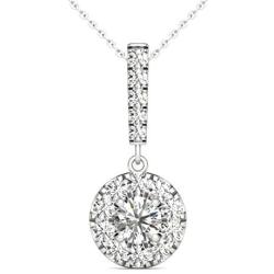 Vaarya 14K White Gold Diamond Halo Stick Pendant Necklace (3/4 Ct tw, AGS Certified GH+/SI2-I1+)