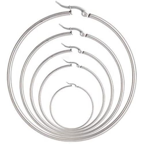5 Pairs Stainless Steel Round Hoop Earring Hypoallergenic Ears for Women 20mm-60mm