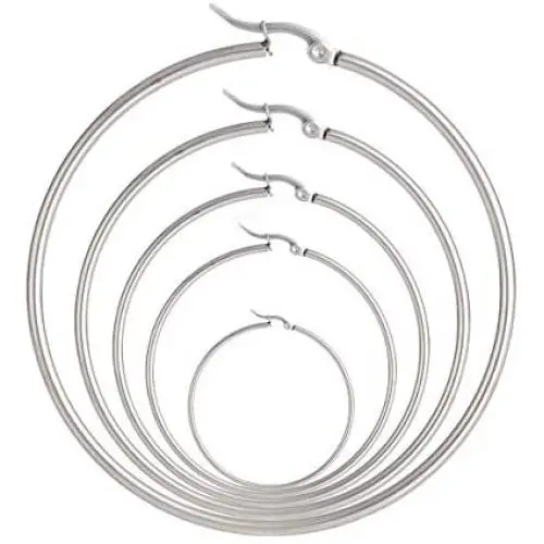 5 Pairs Stainless Steel Round Hoop Earring Hypoallergenic Ears for Women 20mm-60mm 5 Pairs Stainless Steel Round Hoop Earring Hypoallergenic Ears for Women 20mm-60mm