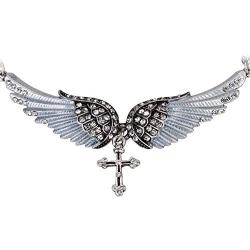 Szxc Jewelry Womens Crystal Guardian Angel Wings Cross Choker Pendant Necklaces 18''+2''