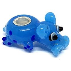 EVESCITY 925 Silver 3D Animals Cute Blue Hippo Hippopotamus Murano Glass Beads Compatible with Charm Bracelets Cute Jewelry Gifts for Her