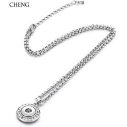Interchangeable Mini 12mm Snap Jewelry Rhinestone Halo Pendant & Stainless Steel Chain 19'' + 3'' Ext My Prime Gifts