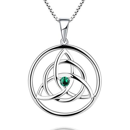 YL Celtic Knot Necklace 925 Sterling Silver Created Aquamarine/Ruby/Emerald/Cubic Zirconia Trinity Pendant Love Knot Jewelry
