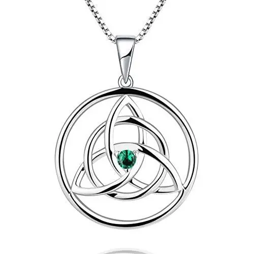 YL Celtic Knot Necklace 925 Sterling Silver Created Aquamarine/Ruby/Emerald/Cubic Zirconia Trinity Pendant Love Knot Jewelry YL Celtic Knot Necklace 925 Sterling Silver Created Aquamarine/Ruby/Emerald/Cubic Zirconia Trinity Pendant Love Knot Jewelry