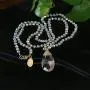 Niumike Crystal Beads Long Necklaces with Statement Transparent Pendant,100% Hand Braided Necklace