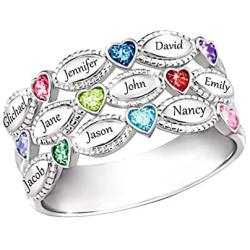 Shiny Alice Personalized Mothers Rings 9 Simulated Birthstones Rings for Mother Name Rings Mother Grandmother Gifts for Mothers Day