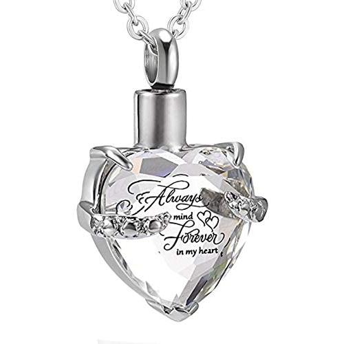 Crystal Heart Cremation Jewelry Memorial Urn Necklace for Ashes Stainless Steel Ash Holder Pendant Keepsake Jewelry for Urns