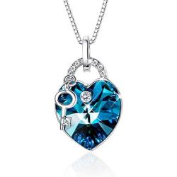 Sllaiss Ocean Heart Pendant Necklace for WomenOpen Your Heart with The KeyKey Necklace Made with Swarovski Crystals, Anniversary Jewelry Gift