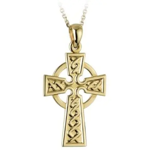 Biddy Murphy Celtic Cross Necklace Gold Plated Engraved Weave Made in Ireland Biddy Murphy Celtic Cross Necklace Gold Plated Engraved Weave Made in Ireland