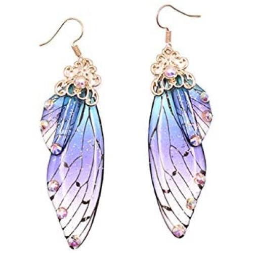 Faerie Butterfly Wing Foil Rhinestone Earrings Necklace Set Unique Fairy Simulation Big Monarch Butterflies Earring Classy Handmade Jewelry for Women Girls