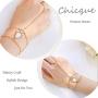 Chicque Boho Hand Chain Rhinestone Finger Ring Bracelet Bead Hand Jewelry for Women and Girls (Gold)