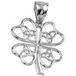 Celtic Trinity Knot Lucky Clover Pendant Necklace in Sterling Silver