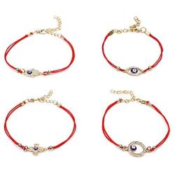 Fuqimanman2020 4 Pcs Evil Eye Bracelets Set Handmade Braid Adjustable Red String Bracelets Dainty Protection Luck Amulet Bracelet for Women Girls Jewelry